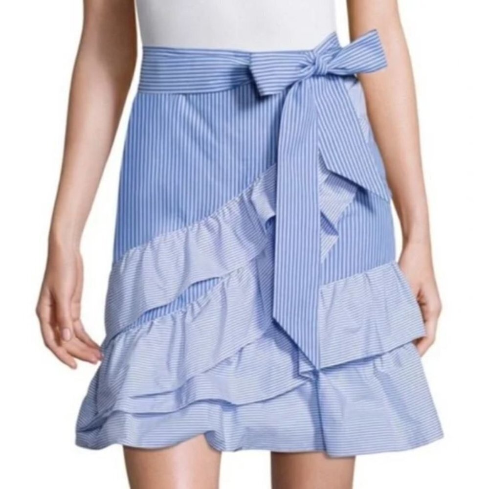 PARKER Lambert Bow-Tie Blue & White Stripe Cotton Poplin Ruffled Skirt Size 4